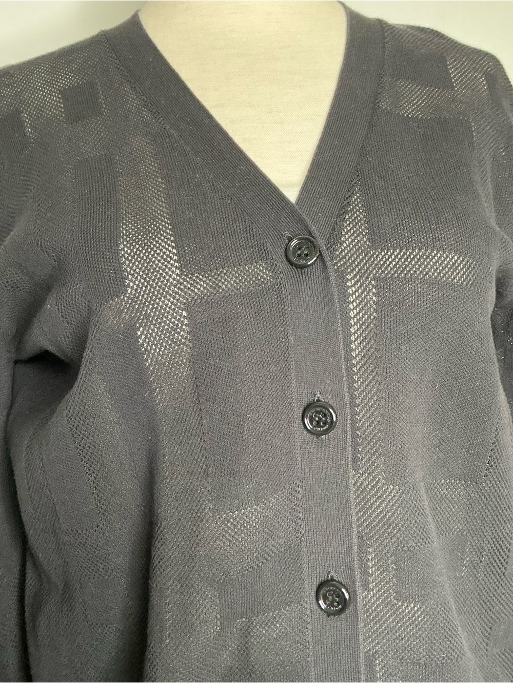 Burberry London Black V-Neck Button Front Women's Knit Cardigan Cotton Sz Large - Picture 4 of 14
